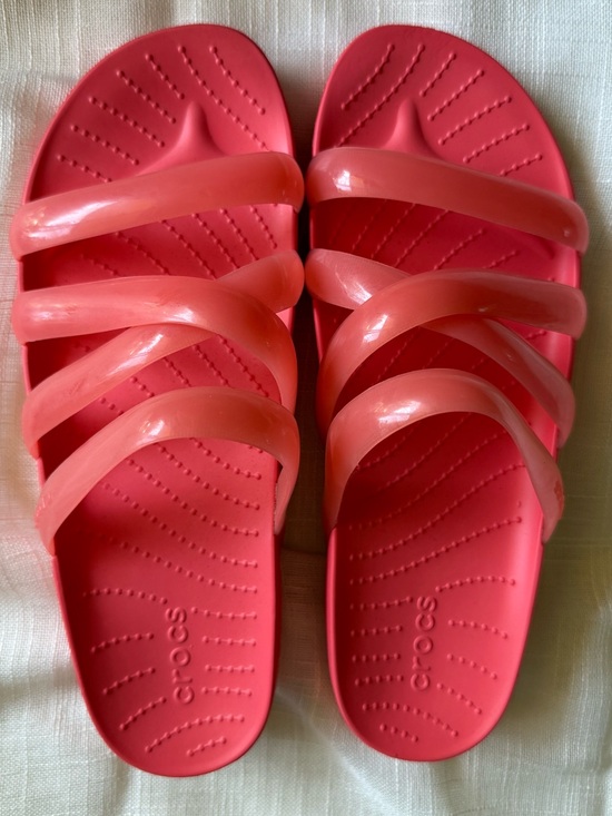 CROCS Shoes - Crocs Sandals Womens Size 9 Glossy Strappy Watermelon Splash Pink Comfort Slide